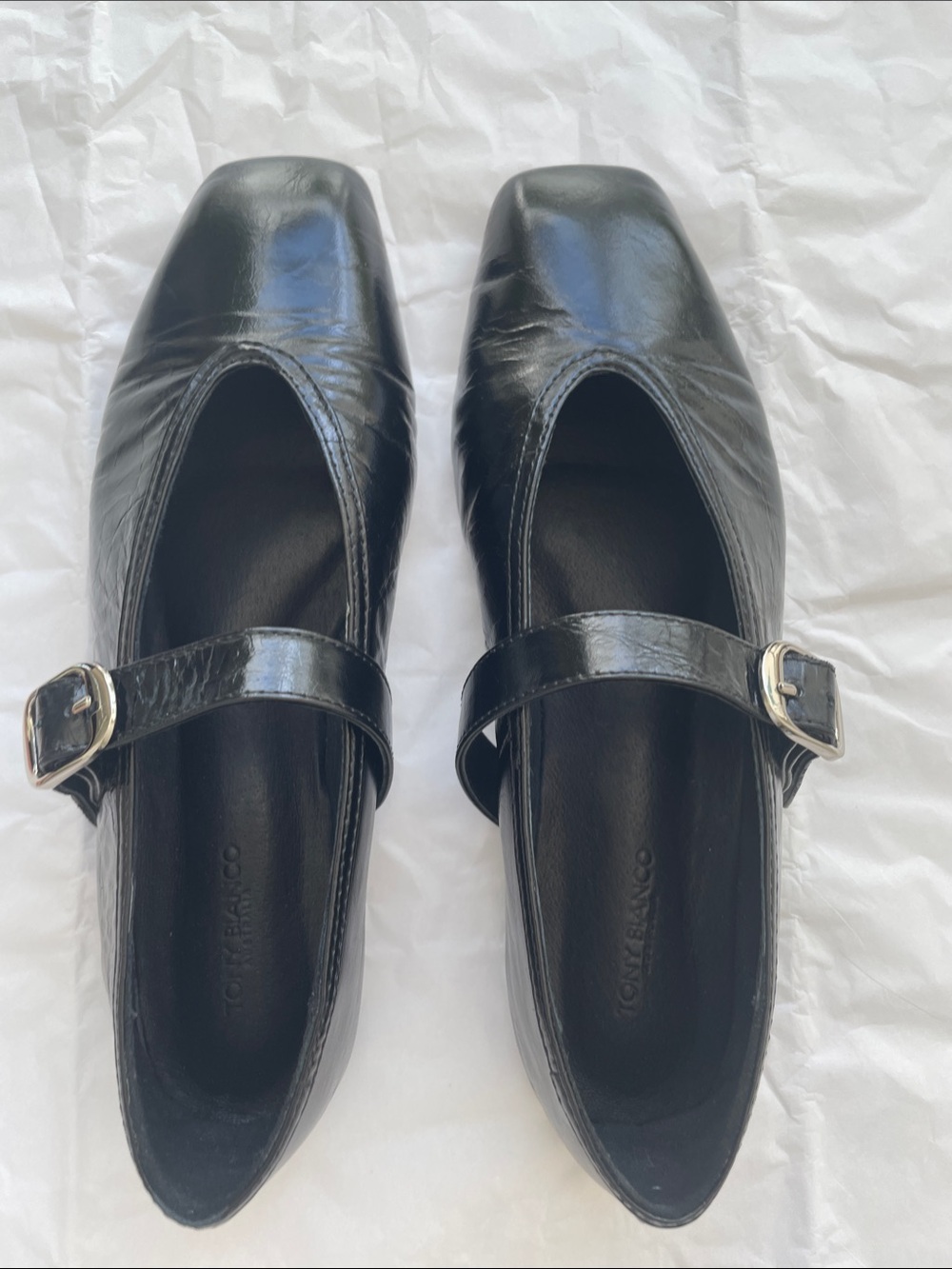 Black Mary Jane Flats, Square Toe